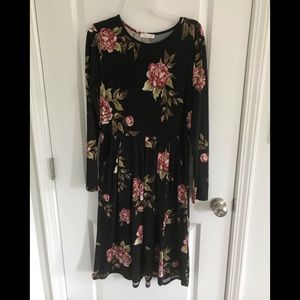 Long sleeve peony print dress